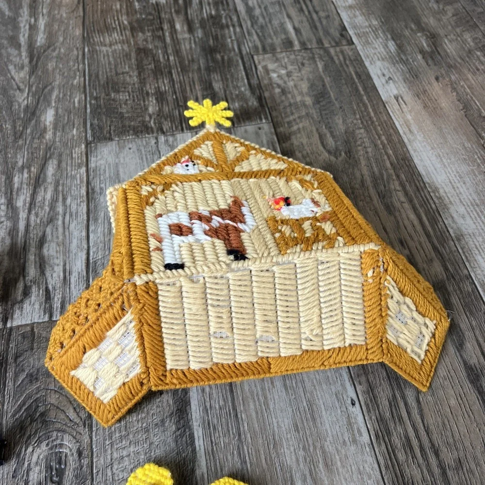 11 Piece Lot Handmade Needlepoint Plastic Canvas‎ Christmas Nativity Set Jesus